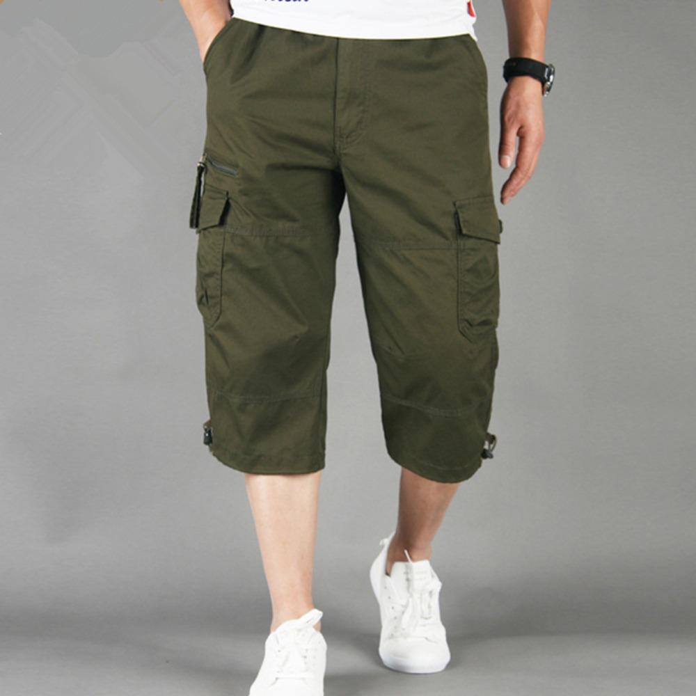 Sommer Herren Casual Baumwolle Cargo Shorts Overalls Lange Länge Multi Pocket Hot Breeches Caprihose Männlich Taktische Kurze M-5XL
