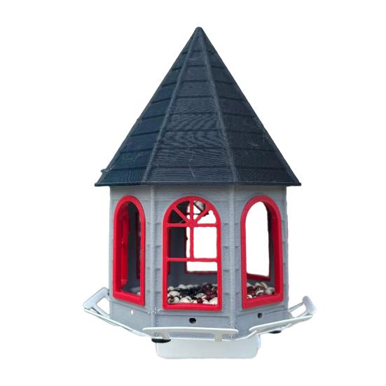 

Кормушка для птиц в виде замка, устойчивая к погодным условиям, многофункциональная, наружная, металлическая, устройство для кормления колибри, украшение для сада и двора красный