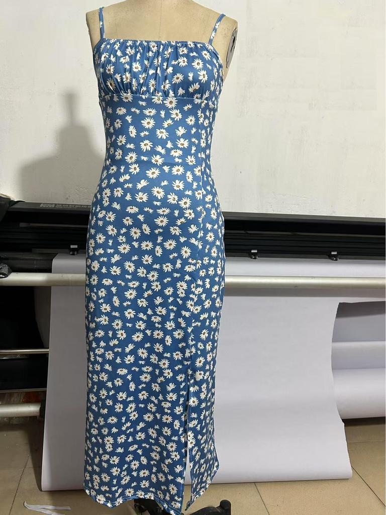 2025 Floral Midi Wrap Dress with Suspenders for Women