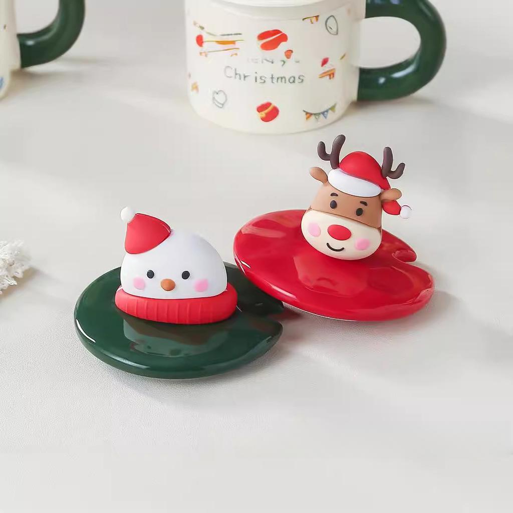 Christmas Mug Christmas Gift Ceramic Cup Cute Cartoon Coffee Cup with Lid Spoon Souvenir