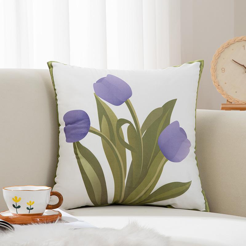 Custom Design Tulip Dutch Plush Eco-Friendly Printed Bohemian Style Throw Pillow Cover for Home & Hotel Use