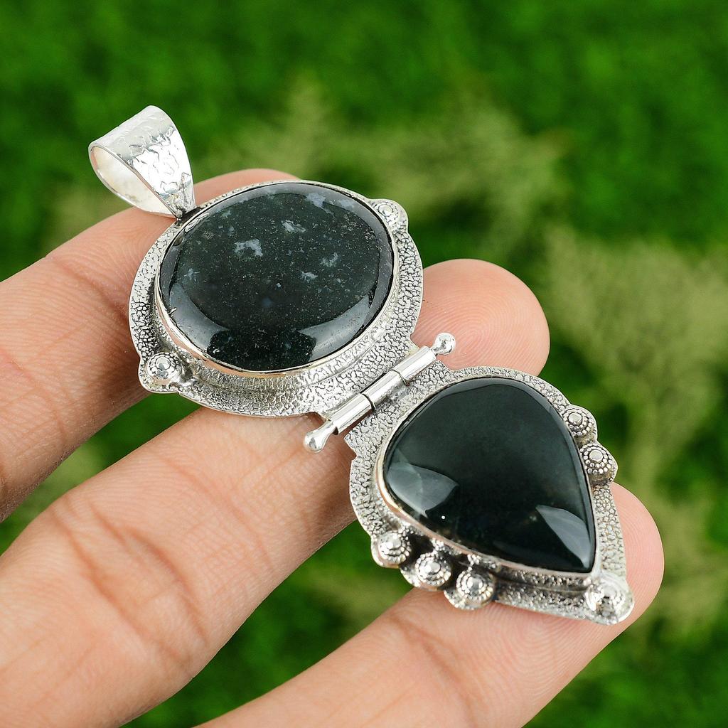 Daughters Day Deal Solar Moss Agate Gemstone Artisan Pendant Jewelry 925 Silver