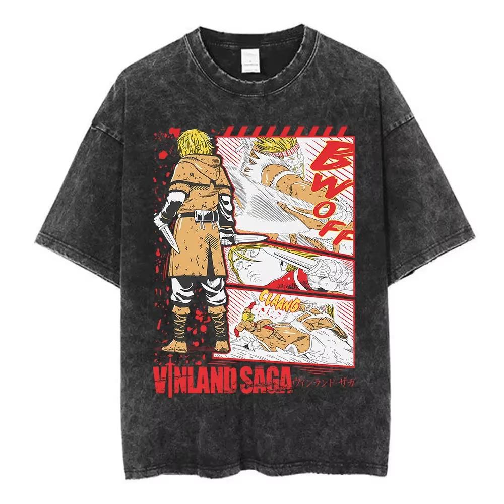 Vinland Saga Tshirt Vintage Washed Y2k Aesthetic Unisex Oversized Short Sleeve Cotton Viking Seinen Retro Streetwear Hot Sale