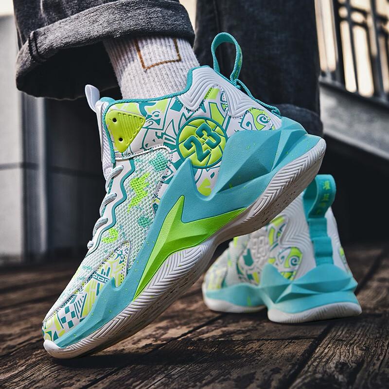 Super handsome high-top teenagers actual combat trend sports shoes men's mesh breathable basketball shoes students shock-absorbing and wear-resistant