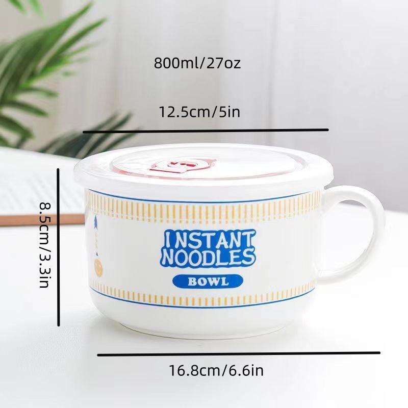 Ceramic Creative Large Capacity Ramen Bowl Soup Bowl with Lid Salad Bowl Kitchen Camping Supplies Two Sizes with Handles