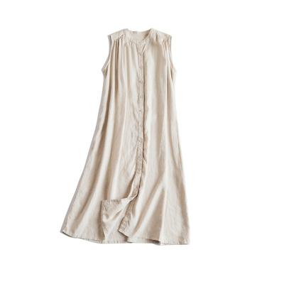 Summer Thin Off Shoulder Sleeve Short Sleeve Dress Loose Stand Collar Fold Slimming Cardigan MIDI Skirt