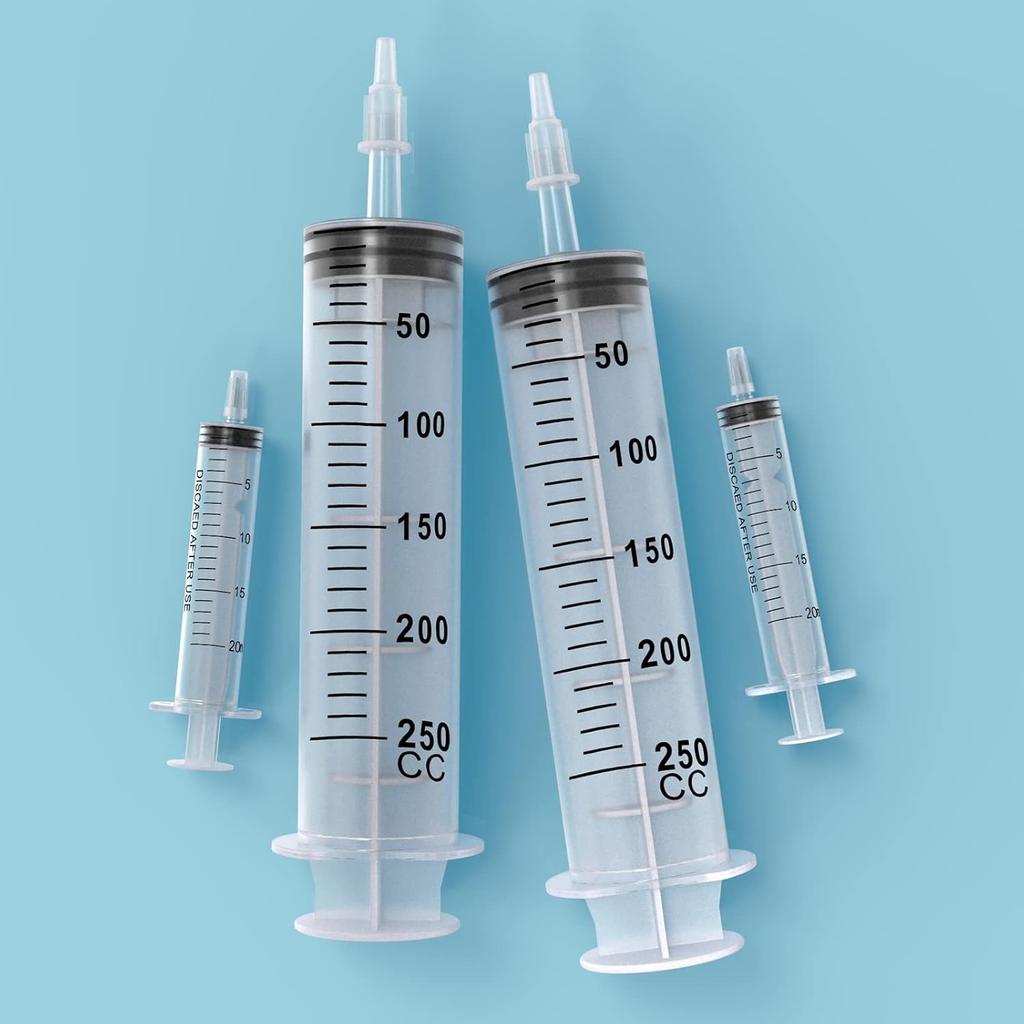 2Pack 250ML Extra Large Syringe and 2Pack 20ML Plastic Syringes with Tip Adapter&Soft Tube, Sterile Individually Wrap Measurement and Dispensing