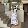 French Pure Desire Coffee Break Floral Suspender Dress Women's Summer Waist Super Fairy Seaside Vacation Temperament Long Dress Tide