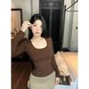 Sultry U-Neck Long-Sleeve T-Shirt for Women - Autumn/Winter Base Layer
