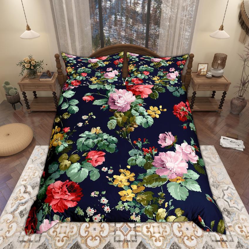 

Homewish Vintagel Floral Flower Duvet Cover Set For Girls Women 2Pcs/3Pcs Retro Blossoms Bedding Botanical Plant Bed Set EU Single(135*200cm)3pcs