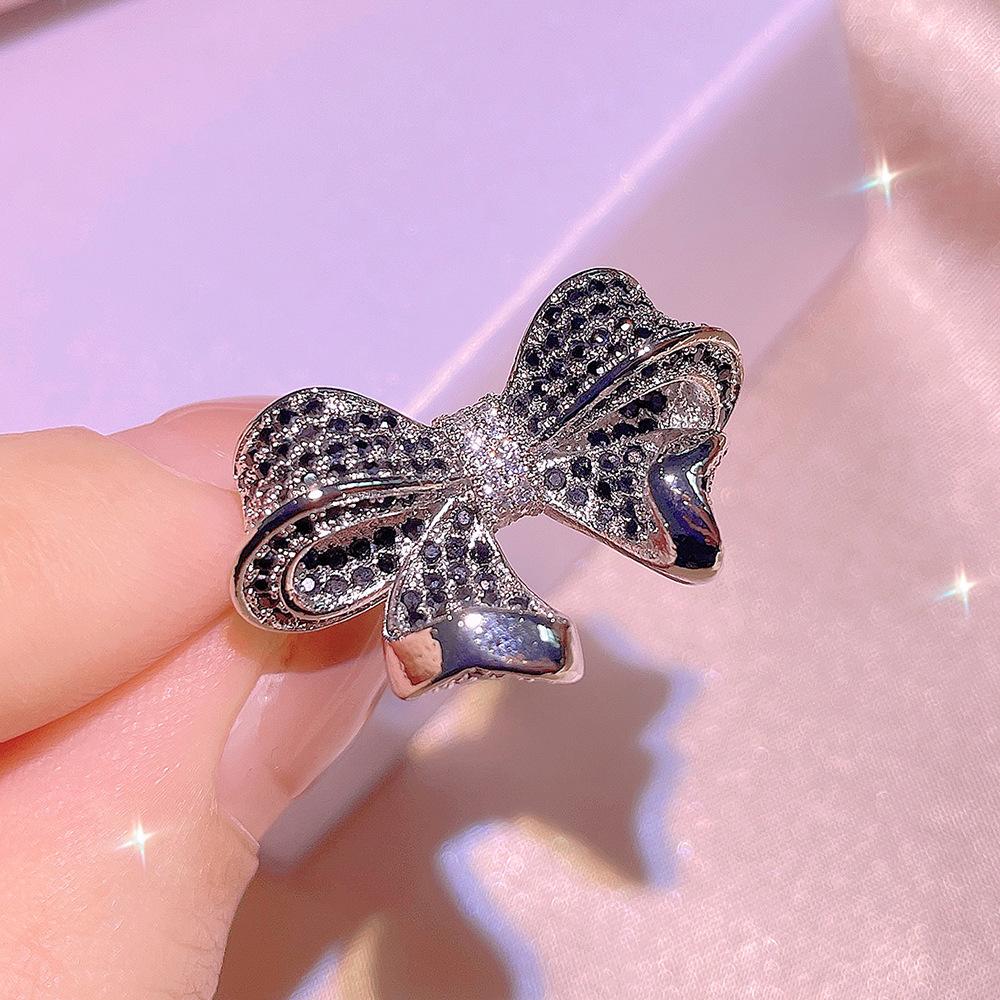 Sweet Creative Sea Bow Necklace Female  Stamp Black Gold Two Tone Stud Earrings Ring Jewelry Set