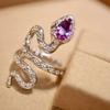 Snake Set With Natural Snake Ring, Purple Tooth Black Garnet Colored Crystal Snake-Shaped Personalized Female Ring.