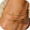 European-American Layered Embossed Round Pendant Anklet - Women's Double-Layer Beaded Chain Foot Jewelry for Summer Beach.