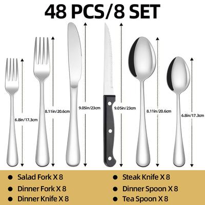 Juego de cubertería de acero inoxidable nuevo de 25 años Juego de 48/24 piezas para comida occidental, cuchillo y tenedor para bistec, cuchara de postre