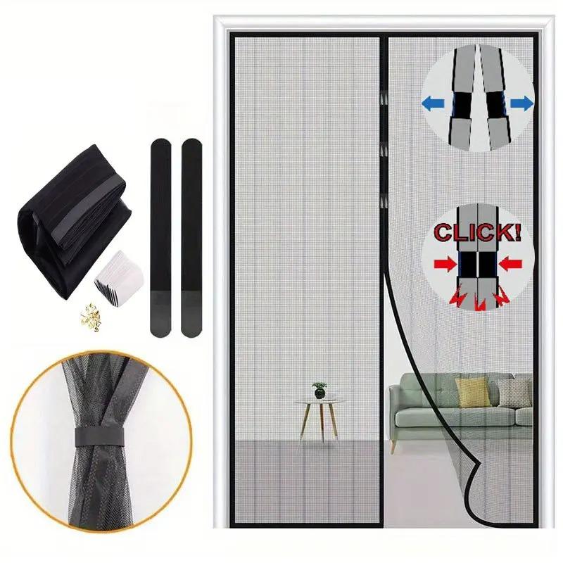 1 Set  Auto Closing Magnetic Door Curtain, Heavy Duty Polyester Mesh for Fly Mosquito Proof, Summer Ventilation with Fresh Air