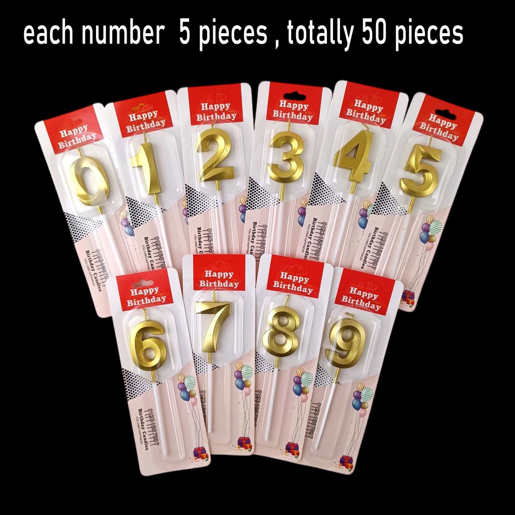 50pcs/lot Wholesale Gilding Number 0-9 Sweet Birthday Cake Candles Bulk Sales Cakes Decorating Supplies for Home Decor