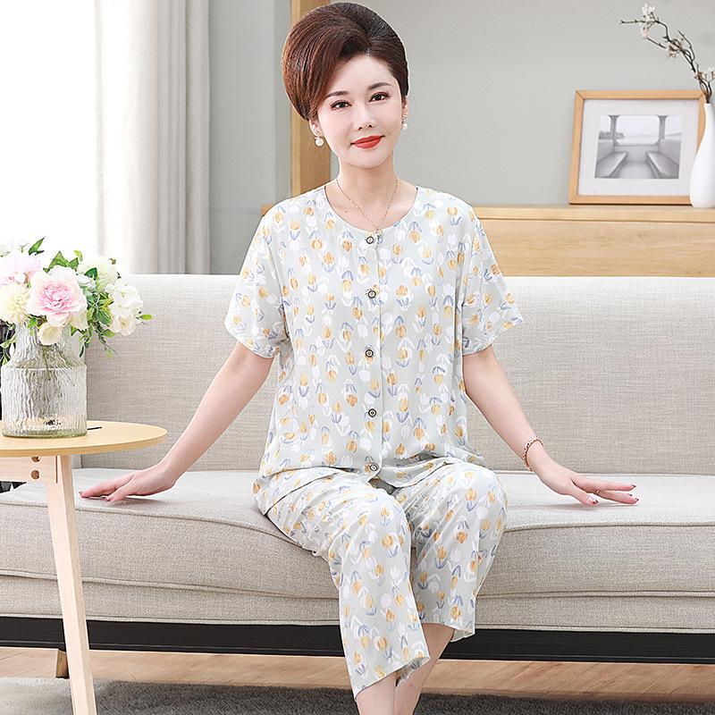 Women's Pajamas Short Sleeve Long Pants Loungewear Button Cardigan Set