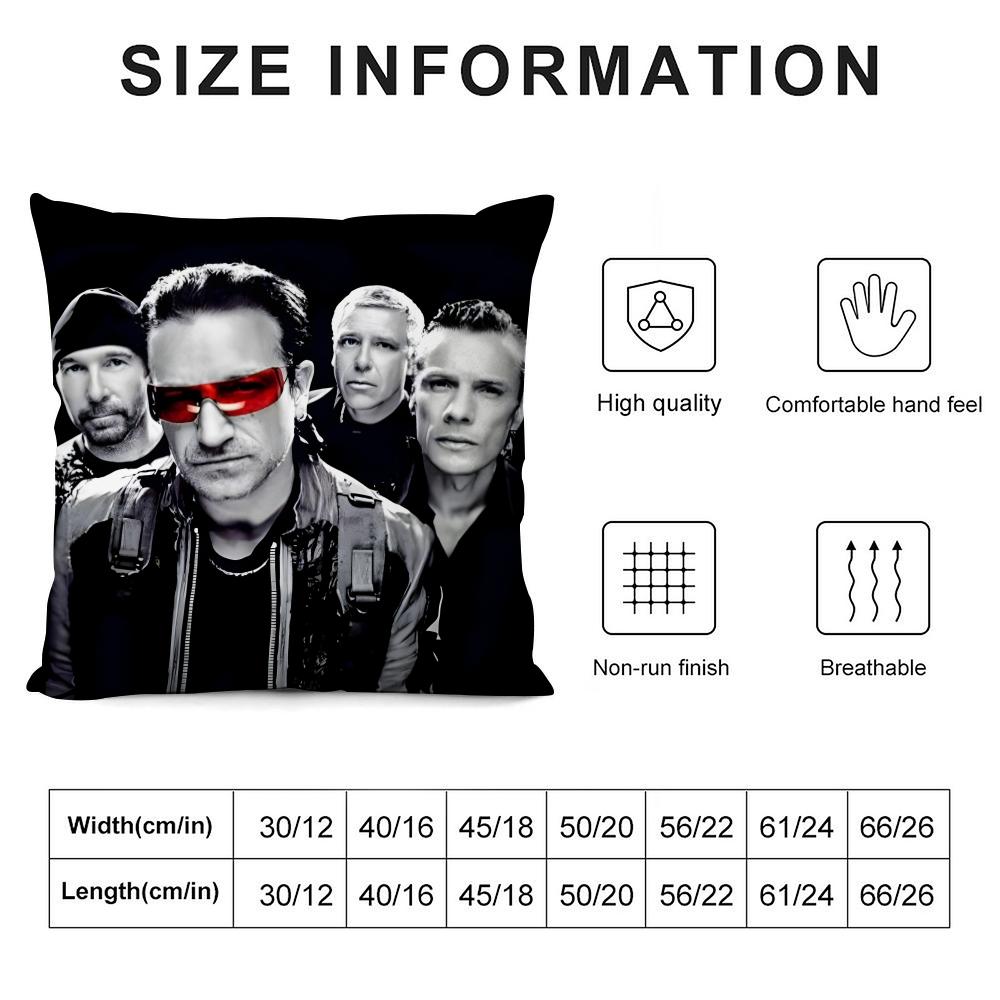 U-U2 Rockk Band Cushion Cover Pillowcase Ultra Soft Skin Friendly Fabric Cloud Like Comfort & Concealed Zipper