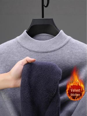 Herren Wollpullover mit Fleecefutter - Warm, Hautfreundlich, Halber Stehkragen, Unifarben