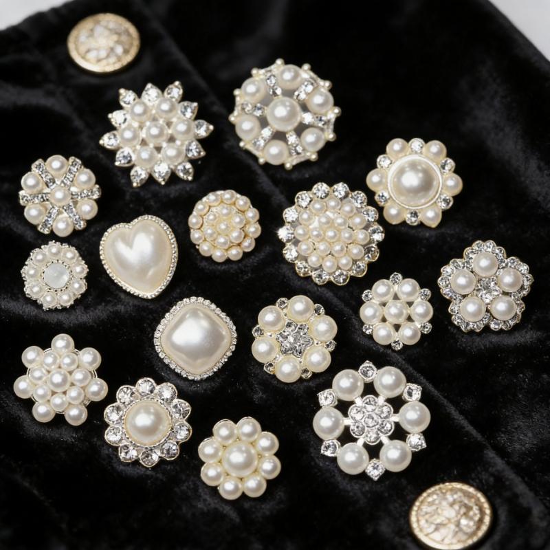 10Pcs Korean Ladylike Pearl Rhinestones Buttons Suit Knitted Sweater Cardigan Craft Button Women's Clothing Sewing Accessories