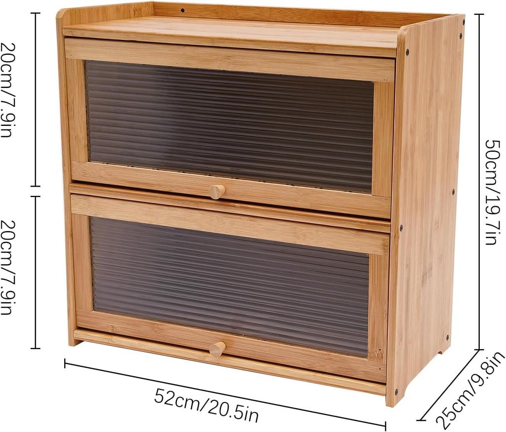 2 Tiers Storage Cabinet with Handles, Tabletop Storage Organizer with Large Storage Capacity Modern Sideboard with Acrylic Doors