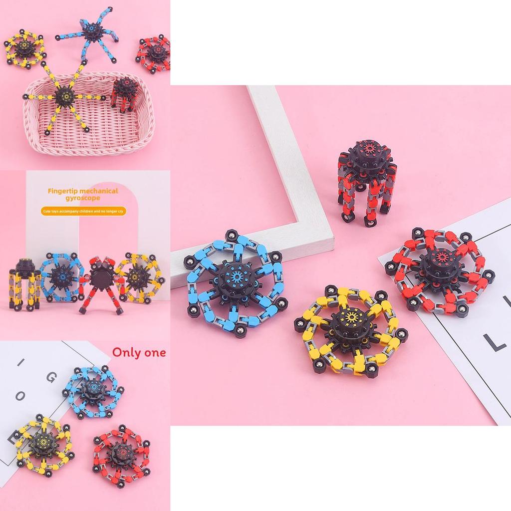 Plastic Spinner Gyroscope With Deformable Mecha Chain For Stress Relief And Hand Exercise