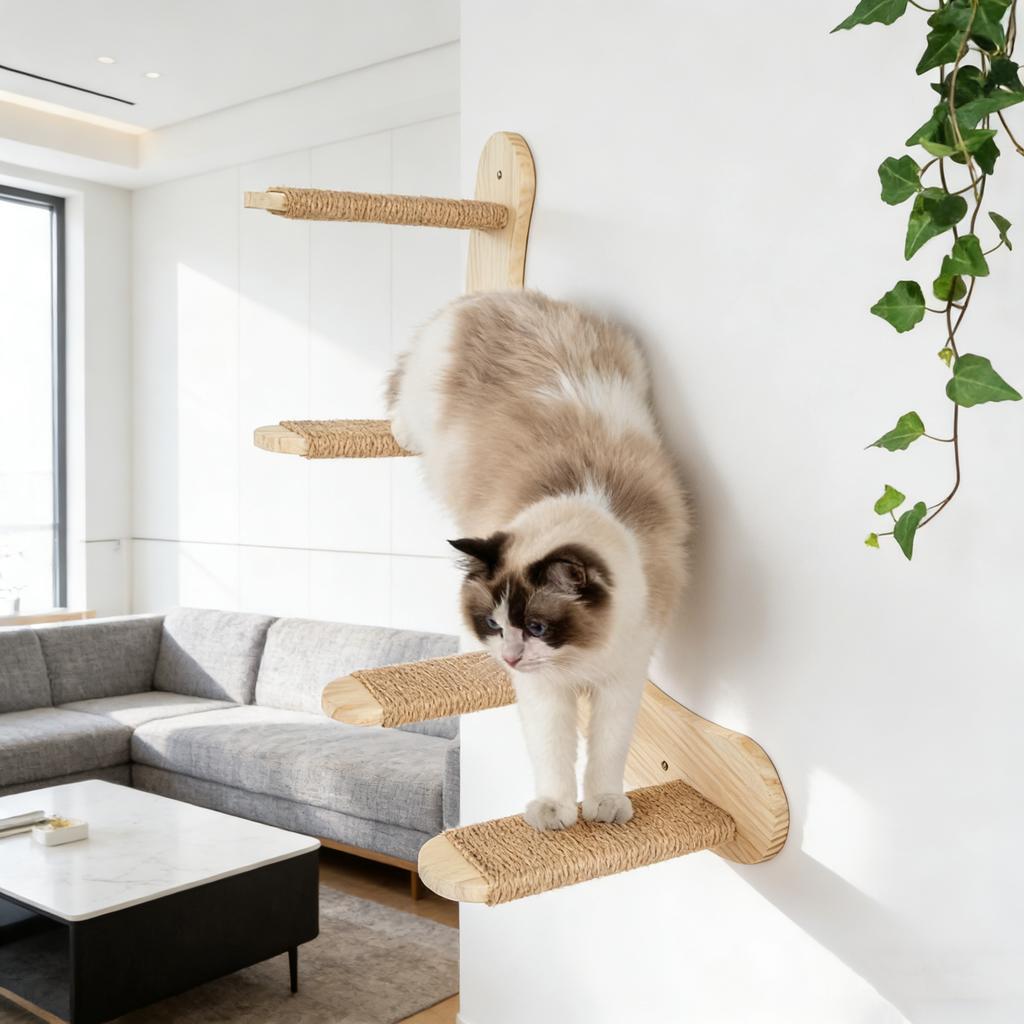 Wooden Kitten Ladder with Sisal Rope Cat Wall Steps Climbing Cat Scratching Post Cat Scratching Board Tree Pet Furniture