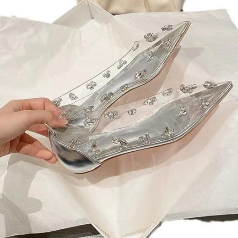 Fashion Women's Flat Shoes Spring New Pointed Head Shallow Mouth Crystal Buckle Soft Sole Anti-slip Wear-resistant Low-top Shoes