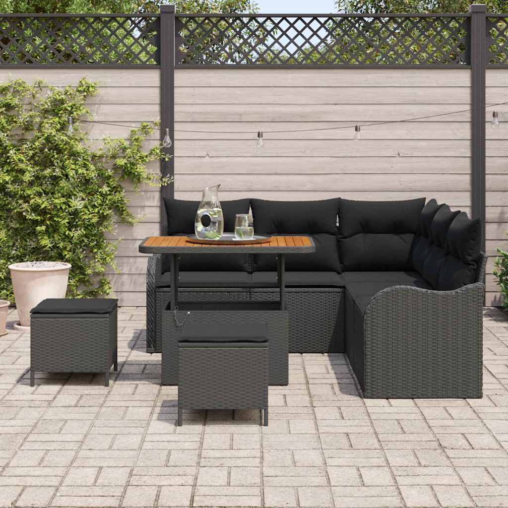 Garden Sofa Set with Cushions 8 pcs Black Poly Rattan