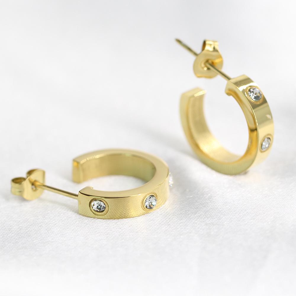 Orecchini Geometrici a U con Strass Moda Europea Americana, Orecchini a Bottone Cuore di Pesca in Acciaio di Titanio Acciaio Inossidabile 4MM
