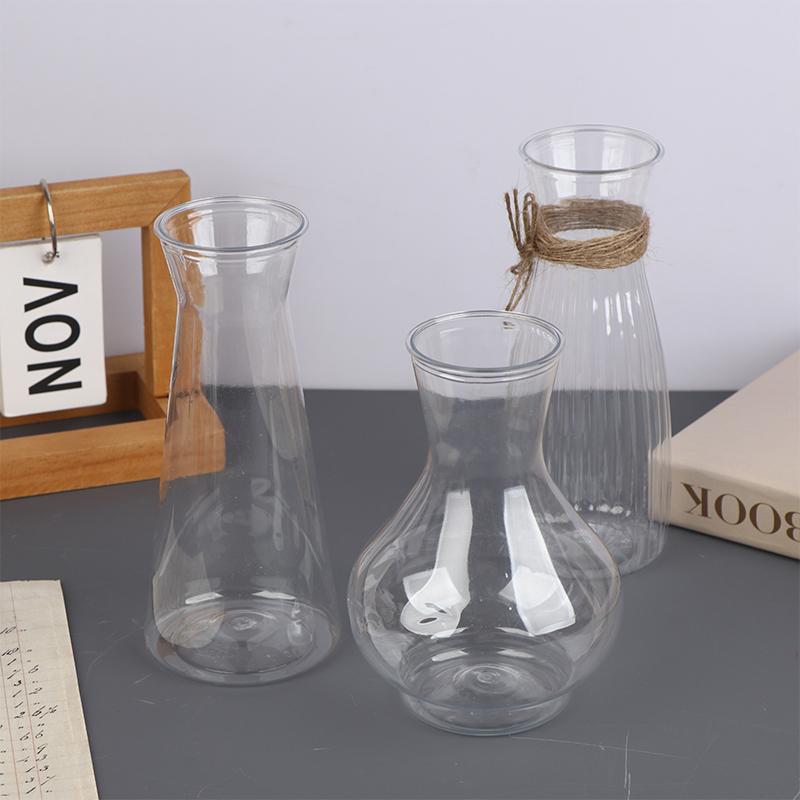1Pc Plastic Striped Vases Transparent Vases Large-Bellied Vase For Wedding Banquets, Festivals And Home Table Decoration