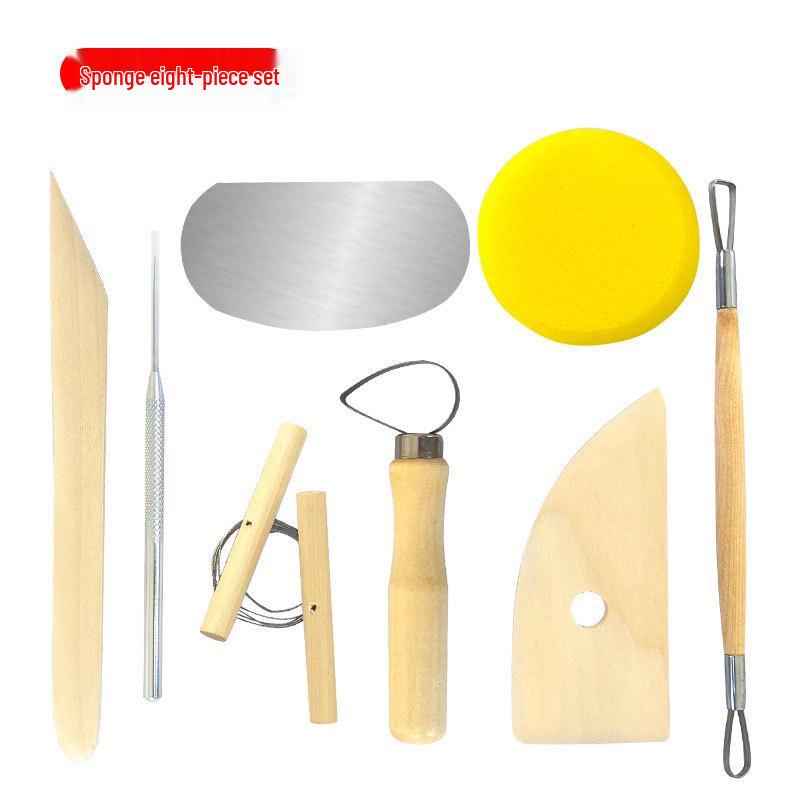 8-Piece Wooden Pottery Tool Set for Clay Sculpting and Wheel Throwing Beginners