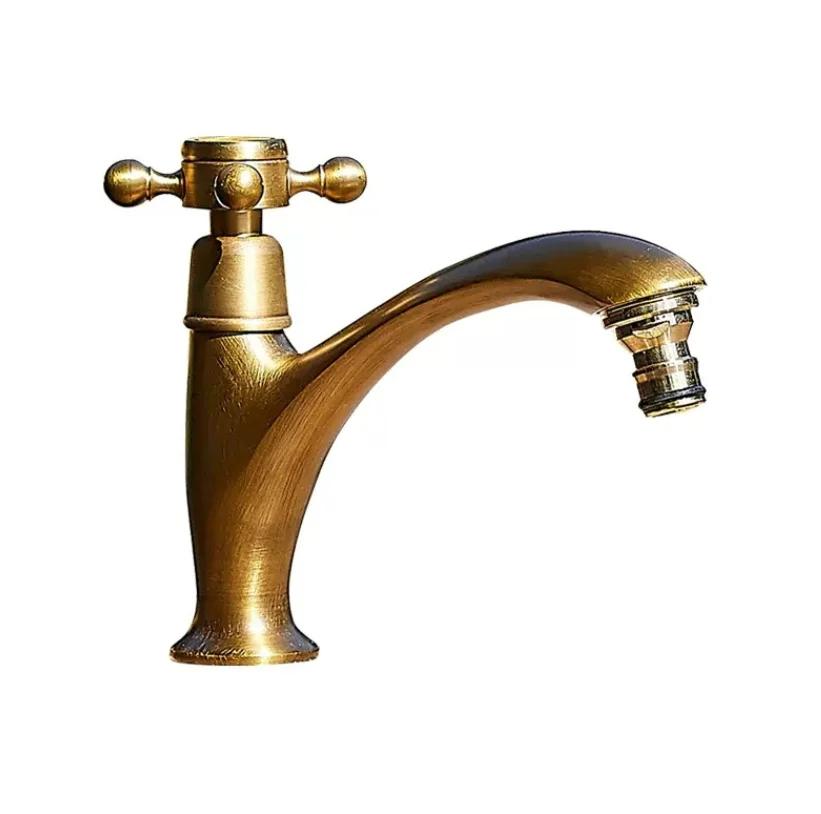 Antique brass single cold outdoor wash basin faucet anti-freezing cracking marble stone basin outdoor balcony courtyard