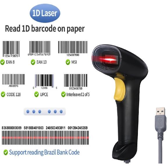 Handheld USB Barcode Scanner Wired 1D Bar Code Reader for Supermarket, Convenience Store, Warehouse