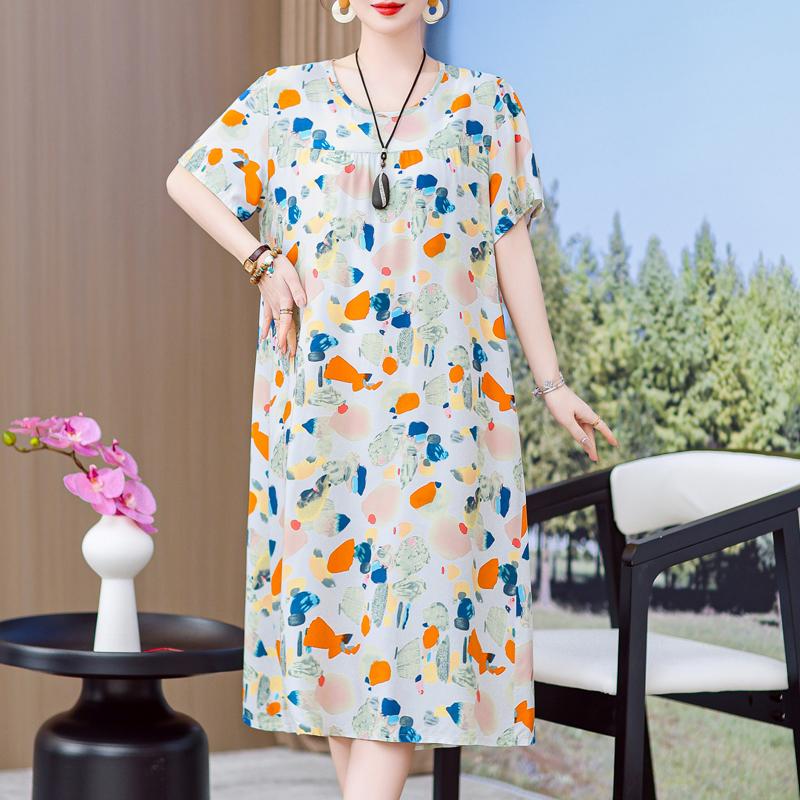 Plus Size Eleganckie sukienki letnie Luźne sukienki typu oversize z krótkim rękawem w stylu vintage Kobieta
