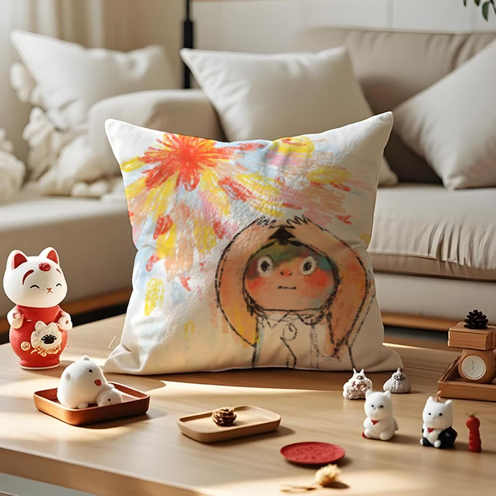 Illustrations Of Everyday Life Cushion Cover Anti-dustmite Pillowcase Invisible Zipper Silky Short Plush Sofa Cushion Cover