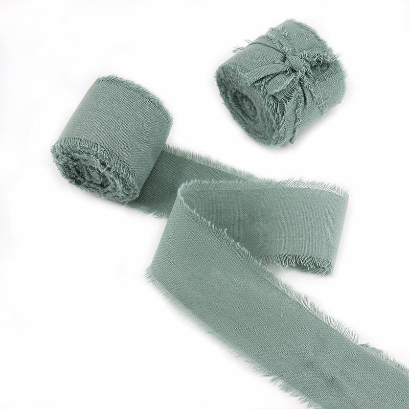 Green Ribbon Wedding Ins Cotton ribbon 5 Yards Green DIY Gift Box Packaging Flower Bouquet Wrap Decoration Frayed Edge 5 Yards