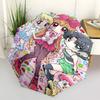 1pc Chibi Characters Automatic Opening/Closing Outdoor Umbrella with Rainbow, Hearts, Flowers, and Cute Design - Perfect for Fans, Travel, Daily