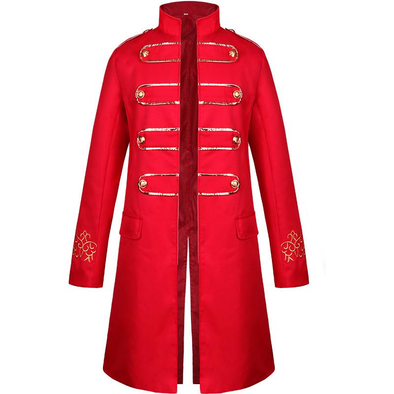 

2021 European & American Men s Steampunk Gold Trim Embroidery Coat Medium червоний