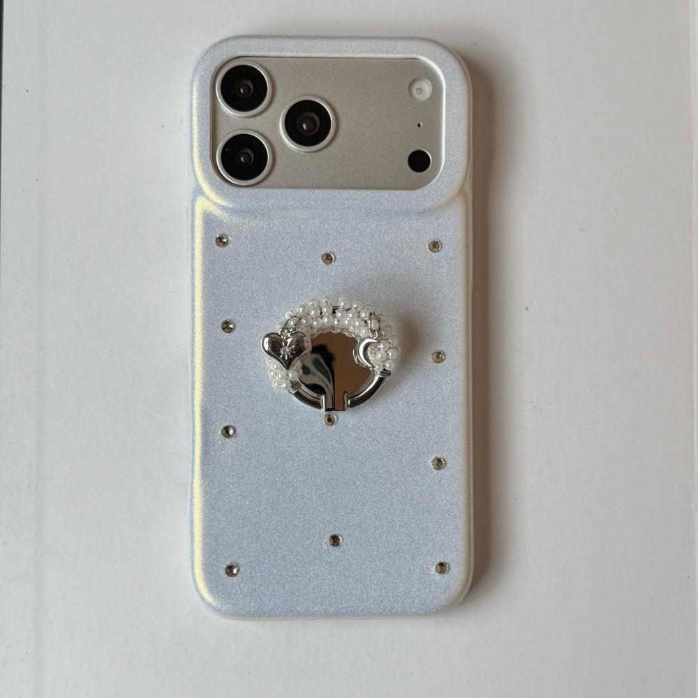 

ins sweet and cool three-dimensional rhinestone pearl ring buckle bracket iPhone17/16 mobile phone case for Apple 15/14promax new denim leather case iPhone 13Pro Max