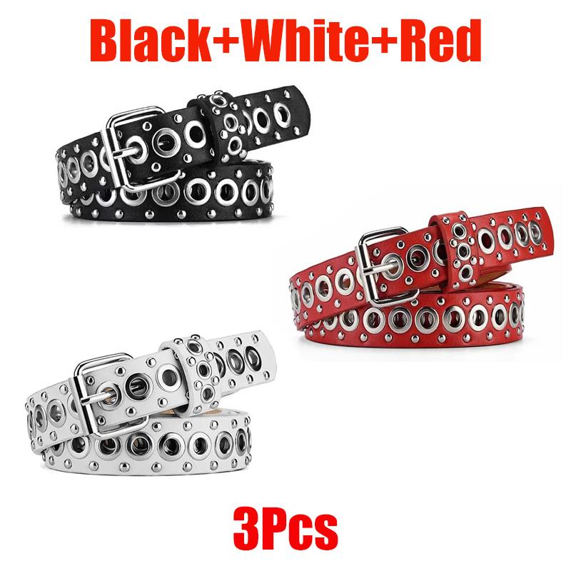 Women's Belt Fashion New Eyelet Rivet Belt Metal Personalized Needle Buckle Belt Street Trend Punk Hardware Jean Belt Y2K HipHop