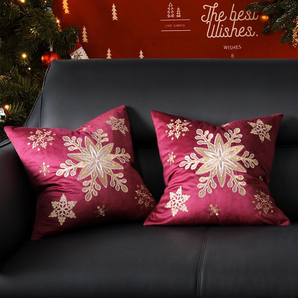 Reindeer Christmas Pillowcase, Winter Snowflake Embroidery Cushion Cover 45x45cm, Cross-border Bestseller