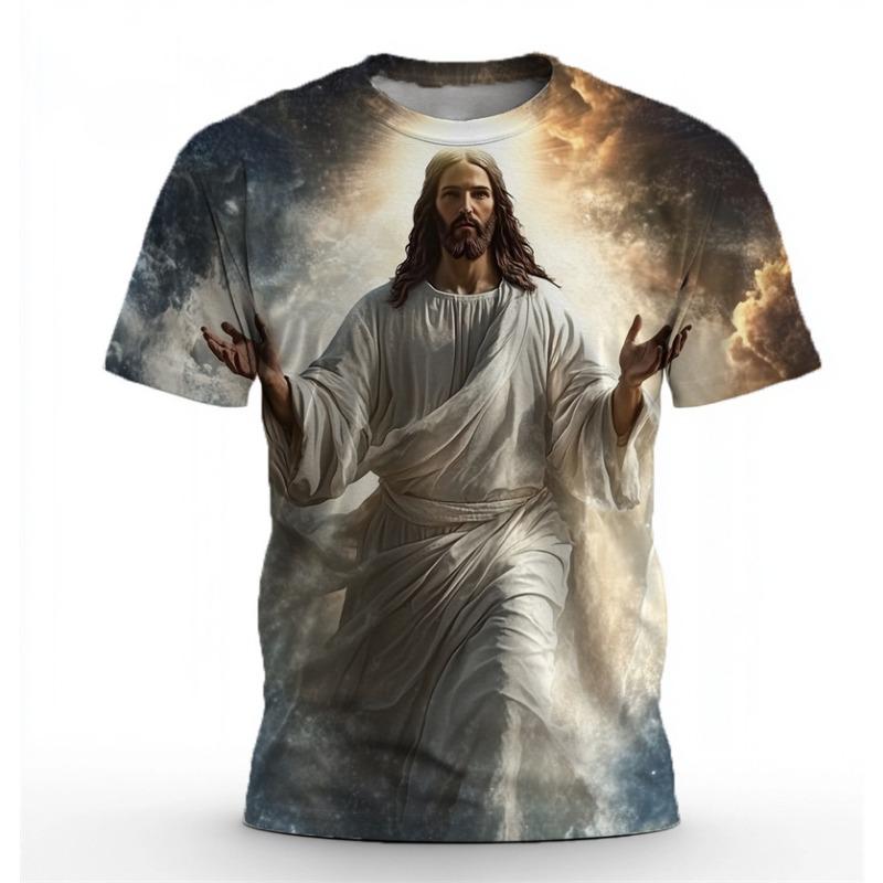 Trendy Jesus Graphic T Shirts For Men Summer Fashion Streetwear 3D Printed Christian T-shirts Cool Oversized Crew Neck Tees Tops S