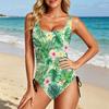 Swimsuit for Women Tropical Floral Print Bathing Suit with Adjustable Side Drawstring Scoop Neck Swimwear