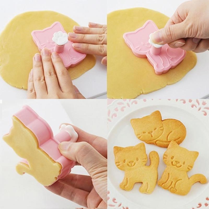 3 Stück/Set DIY Kuchen Dekorationsform DIY Gebäckausstecher Backzubehör Kunststoff Katze Keksform