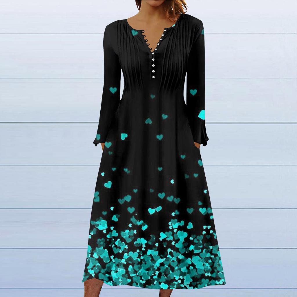 Mote Dame Casual Mote Ensfarget Lomme V-hals Genser Langermet Kjole
