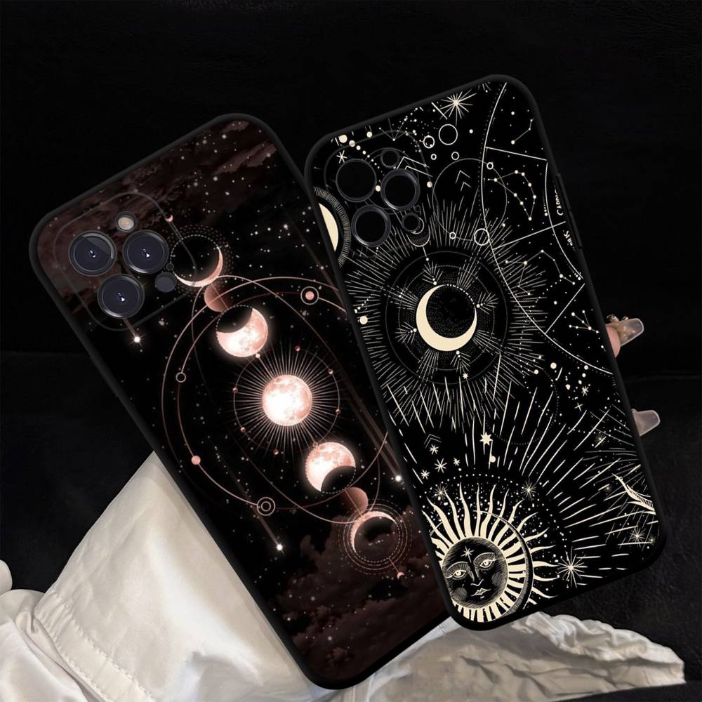 Sonne Mond Wolken Astrologisches Quadrat Mattes Silikon Case Für Iphone17 Air 16 15 14 13 12 11 Pro Max Plus Mattes Basic Abdeckung Case