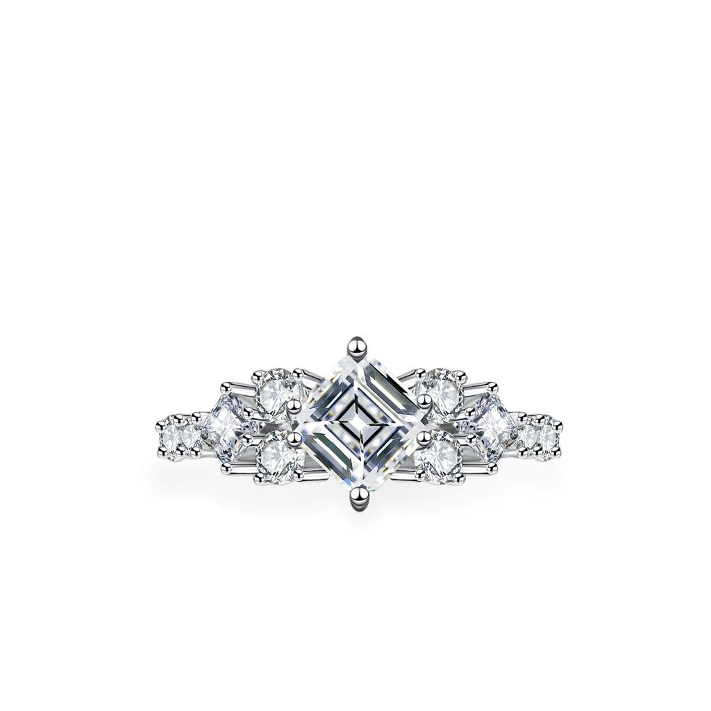S925 Sterling Silver Ring for Women New Fashion Princess Square Four Claw 1ct Moissanite Ring Silver Ornaments Exquisite Jewelry Gifts