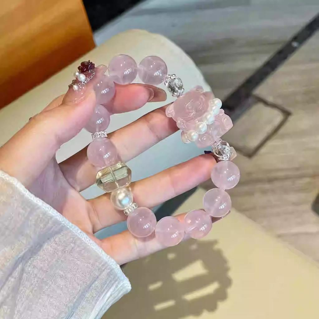Natürliches rosa Kristall-Geisterarmband mit Muschelperlen, ein Glücksbringer für Glück und Wohlstand, ein märchenhaftes Armband als Geschenk