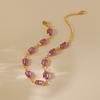 Gold Plated Amethyst Color Rectangle CZ Link Bracelet With Extension Chain